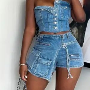 Denim Blue 2pc Tube Top and Skort Set